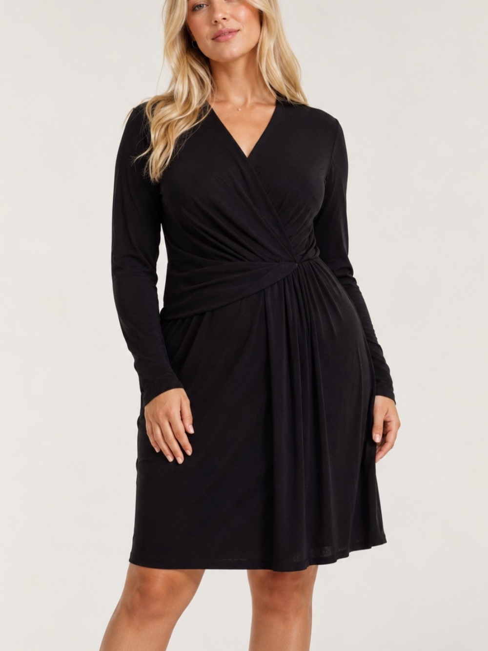 New! M.M. LaFleur Black Casey Faux Wrap Draped Long Sleeve Dress +2 8517